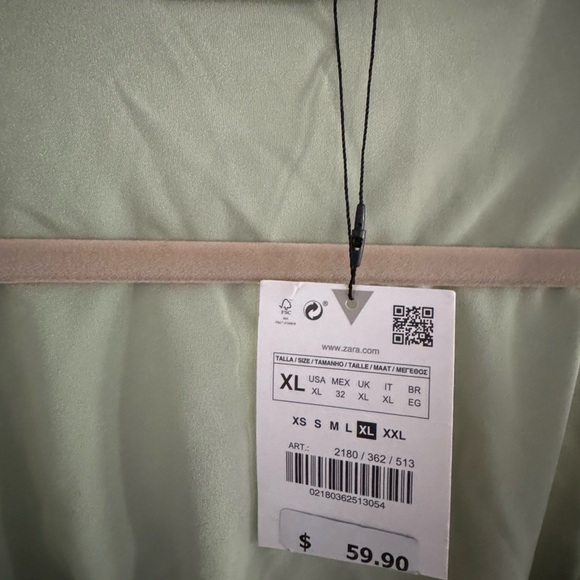 NWT Zara Light Green Ruched V-Neck Long Dress - Picture 10 of 10